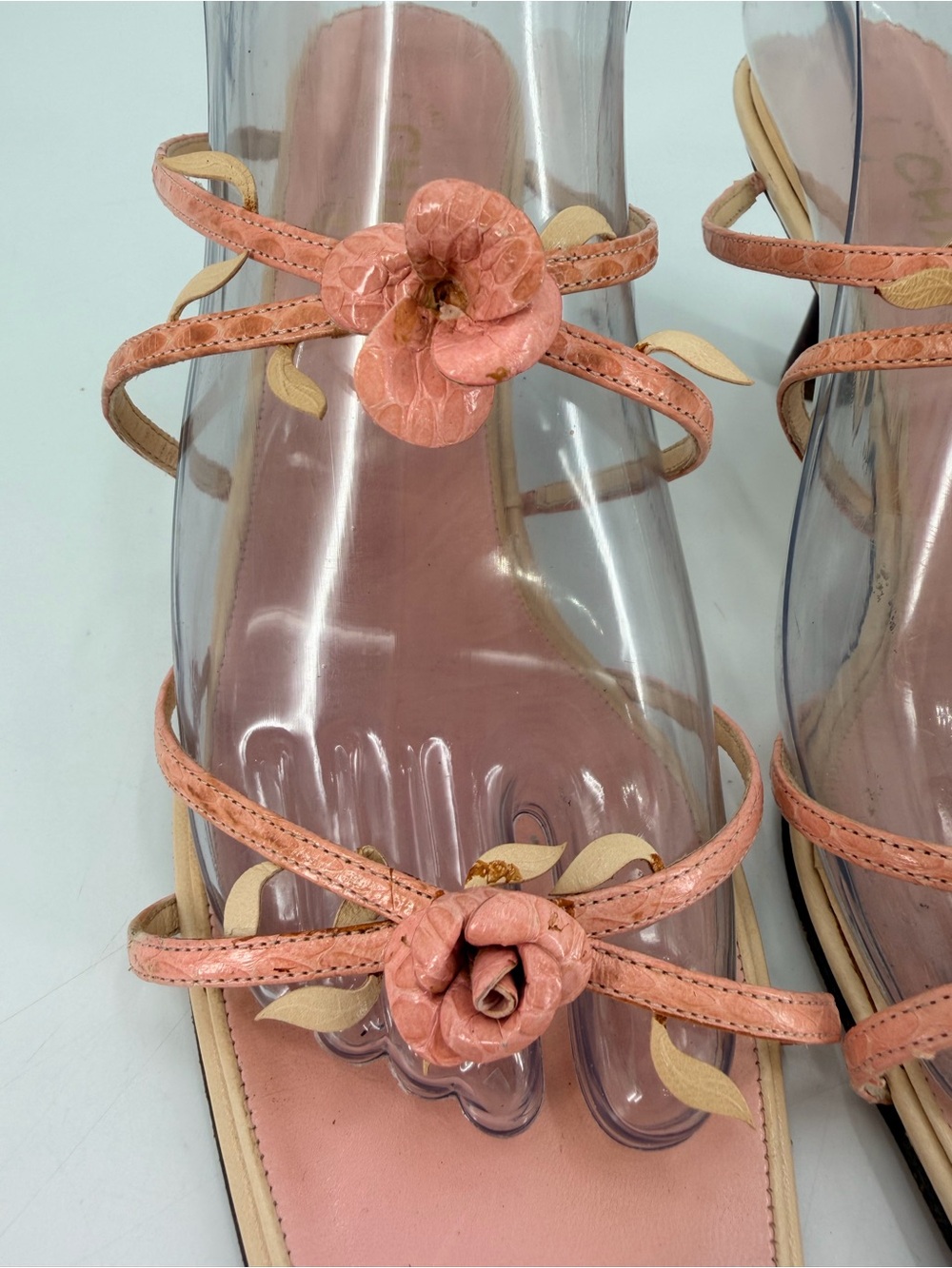 Vintage Y2K Chanel 2001 Rare Strappy Pink Dainty Rosebud Rose Sandals 38.5 FLAWS - Picture 4 of 10